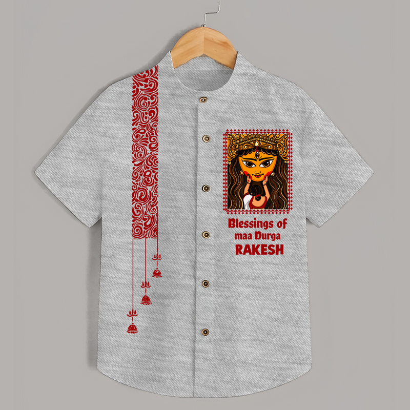 Blessings Of Maa Durga | Personalized Kids Shirt for Durga Celebration - GREY - 0 - 6 Months Old (Chest 23")