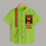 Blessings Of Maa Durga | Personalized Kids Shirt for Durga Celebration - LIME GREEN - 0 - 6 Months Old (Chest 23")