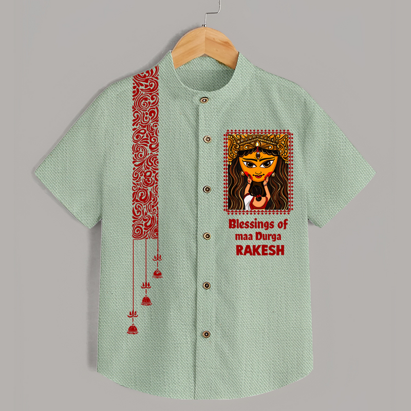 Blessings Of Maa Durga | Personalized Kids Shirt for Durga Celebration - MINT GREEN - 0 - 6 Months Old (Chest 23")
