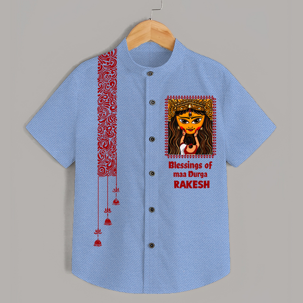 Maa Durga Blessings Typography  Shirt - SKY BLUE - 0 - 6 Months Old (Chest 23")