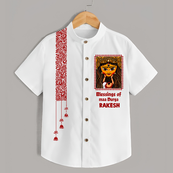 Blessings Of Maa Durga | Personalized Kids Shirt for Durga Celebration - WHITE - 0 - 6 Months Old (Chest 23")