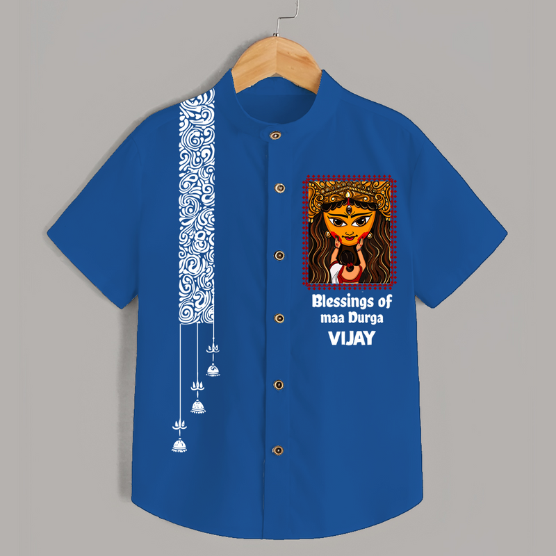 Blessings Of Maa Durga | Personalized Kids Shirt for Durga Celebration - COBALT BLUE - 0 - 6 Months Old (Chest 23")