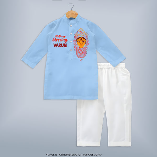 Victory To Maa Durga Devotional Kurta - BABY BLUE - 3 - 6 Months Old (Chest 24", Kurta Length 14'', Waist 19", Pant Length 14")