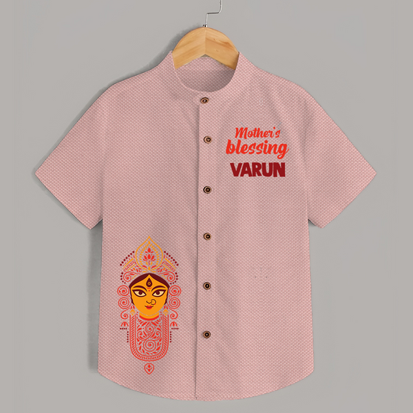  Victory To Maa Durga Devotional  Shirt - PEACH - 0 - 6 Months Old (Chest 23")