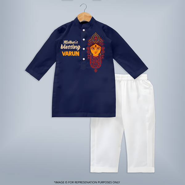  Victory To Maa Durga Devotional Kurta - NAVY BLUE - 3 - 6 Months Old (Chest 24", Kurta Length 14'', Waist 19", Pant Length 14")