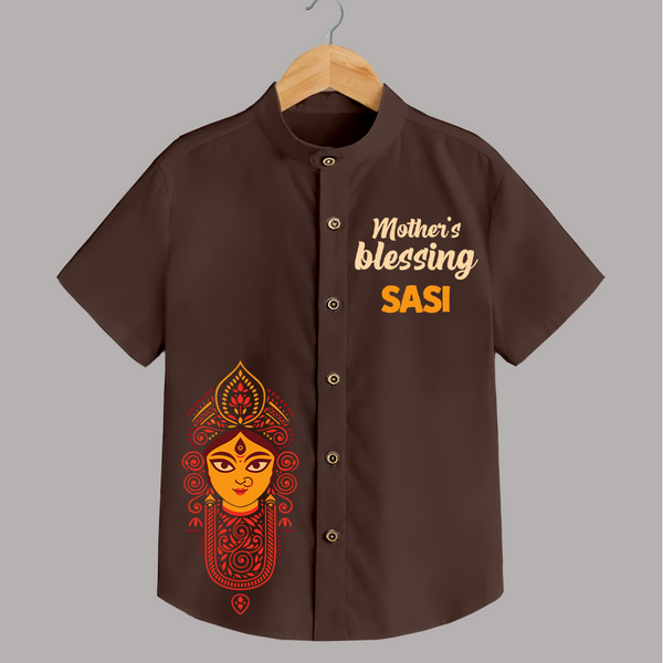  Victory To Maa Durga Devotional  Shirt - CHOCOLATE BROWN - 0 - 6 Months Old (Chest 23")