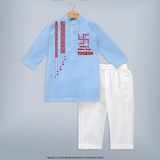  Durga Devi Trishul Art Devotional Kurta - BABY BLUE - 3 - 6 Months Old (Chest 24", Kurta Length 14'', Waist 19", Pant Length 14")