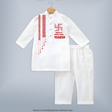  Durga Devi Trishul Art Devotional Kurta - WHITE - 3 - 6 Months Old (Chest 24", Kurta Length 14'', Waist 19", Pant Length 14")
