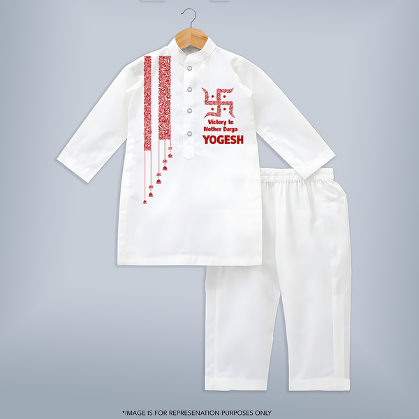  Durga Devi Trishul Art Devotional Kurta - WHITE - 3 - 6 Months Old (Chest 24", Kurta Length 14'', Waist 19", Pant Length 14")