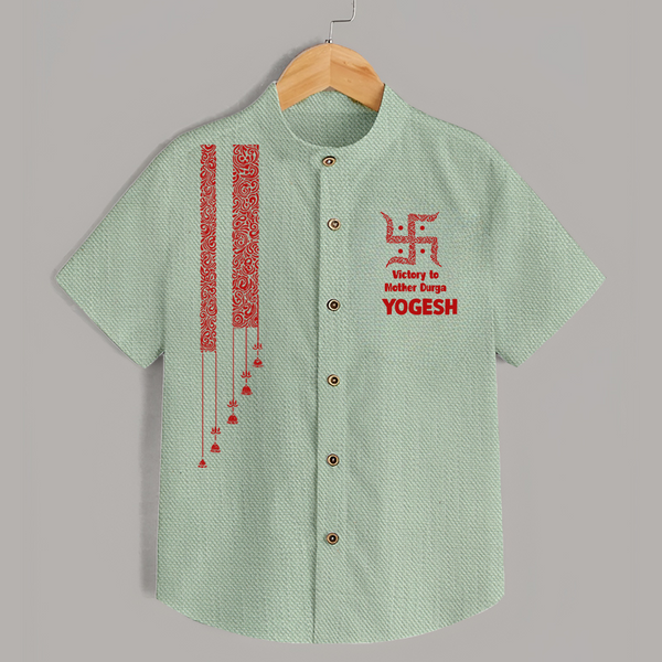  Durga Devi Trishul Art Devotional  Shirt - MINT GREEN - 0 - 6 Months Old (Chest 23")