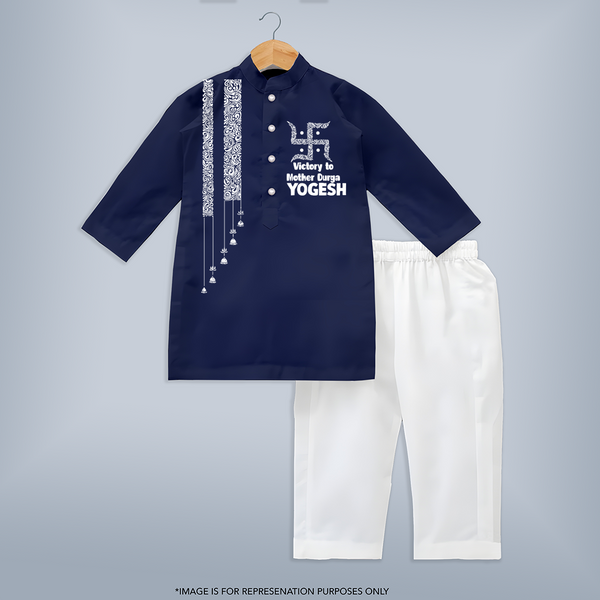  Durga Devi Trishul Art Devotional Kurta - NAVY BLUE - 3 - 6 Months Old (Chest 24", Kurta Length 14'', Waist 19", Pant Length 14")