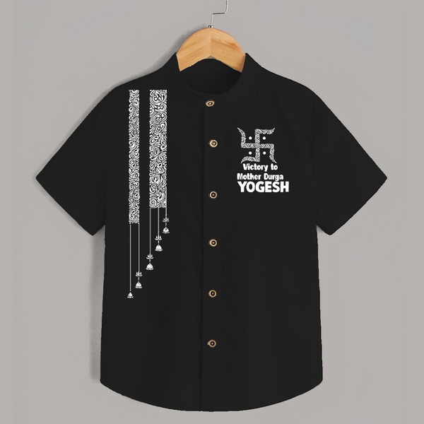  Durga Devi Trishul Art Devotional  Shirt - BLACK - 0 - 6 Months Old (Chest 23")
