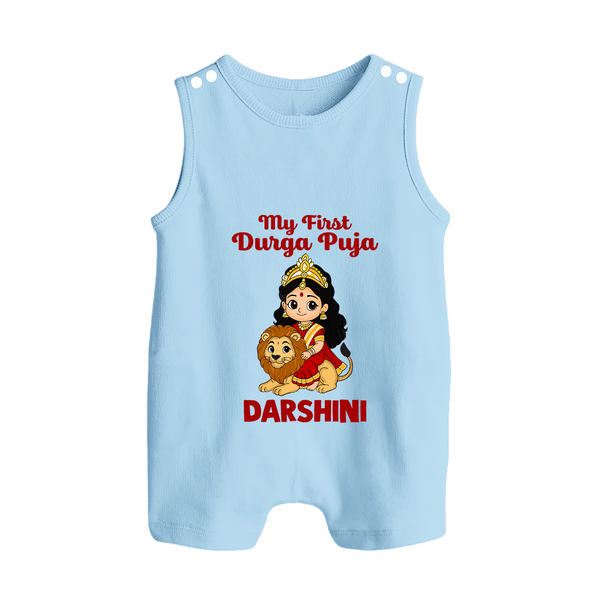 My First Durga Puja Goddess & Lion Baby Button Romper - BABY BLUE - New Born (Chest 18")