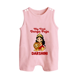 My First Durga Puja Goddess & Lion Baby Button Romper - BABY PINK - New Born (Chest 18")