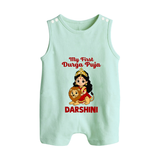 My First Durga Puja Goddess & Lion Baby Button Romper - MINT GREEN - New Born (Chest 18")