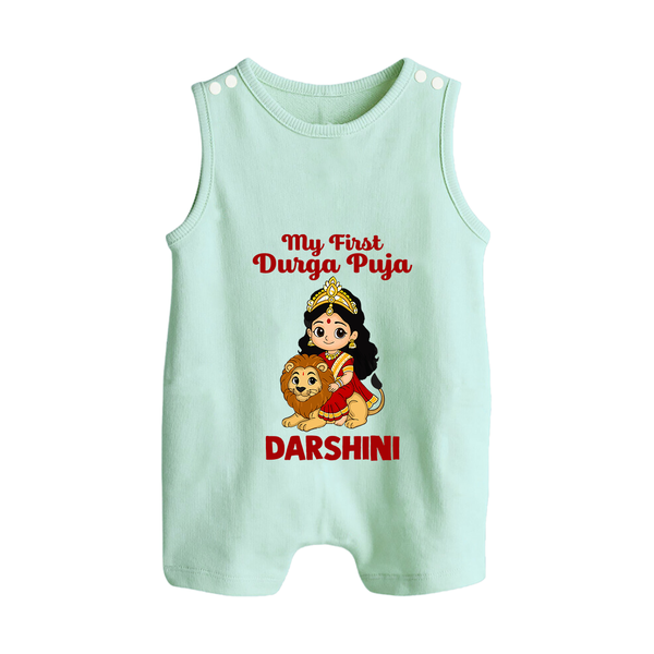 My First Durga Puja Goddess & Lion Baby Button Romper - MINT GREEN - New Born (Chest 18")