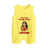 My First Durga Puja Goddess & Lion Baby Button Romper - PASTEL YELLOW - New Born (Chest 18")