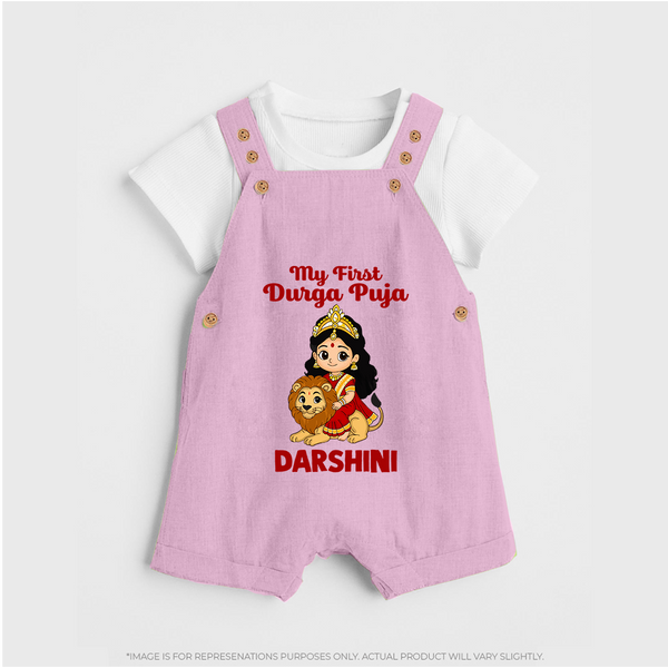 My First Durga Puja Goddess & Lion Baby Dungaree - BABY PINK - 0 - 5 Months Old (Chest 18")