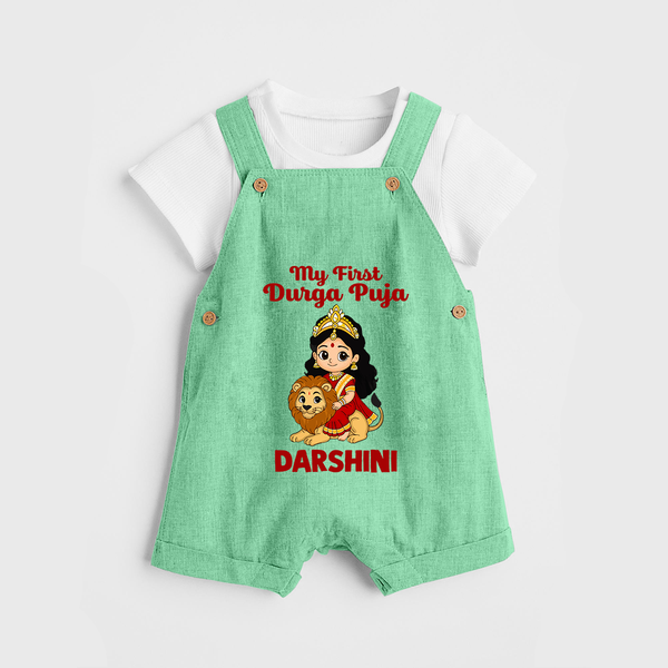 My First Durga Puja Goddess & Lion Baby Dungaree - GREEN - 0 - 5 Months Old (Chest 18")