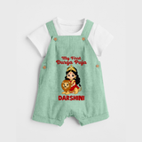 My First Durga Puja Goddess & Lion Baby Dungaree - MINT GREEN - 0 - 5 Months Old (Chest 18")
