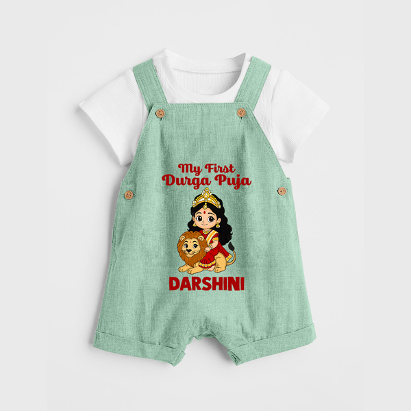 My First Durga Puja Goddess & Lion Baby Dungaree - MINT GREEN - 0 - 5 Months Old (Chest 18")
