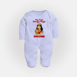 My First Durga Puja Goddess & Lion Baby Full Body Suit - BABY BLUE - New Born (Chest 7.5")