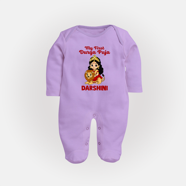 My First Durga Puja Goddess & Lion Baby Full Body Suit - LILAC - New Born (Chest 7.5")