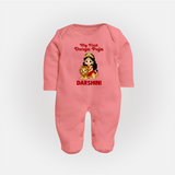 My First Durga Puja Goddess & Lion Baby Full Body Suit - PEACH - New Born (Chest 7.5")