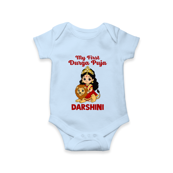 My First Durga Puja Goddess & Lion Baby Romper - BABY BLUE - New Born (Chest 14")