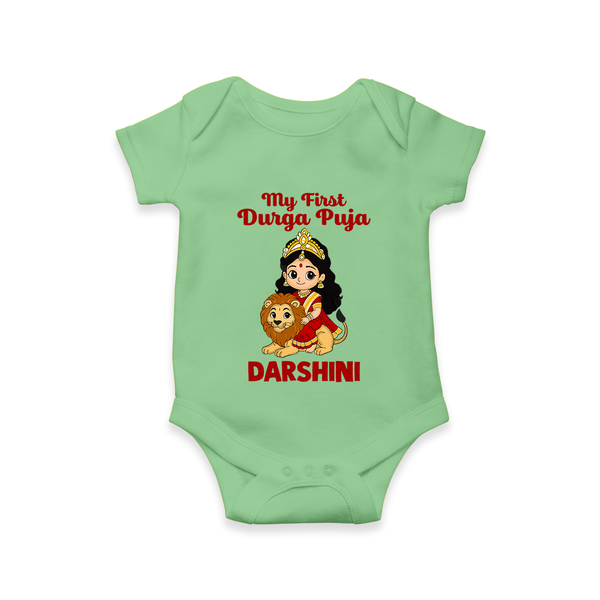 My First Durga Puja Goddess & Lion Baby Romper - GREEN - New Born (Chest 14")