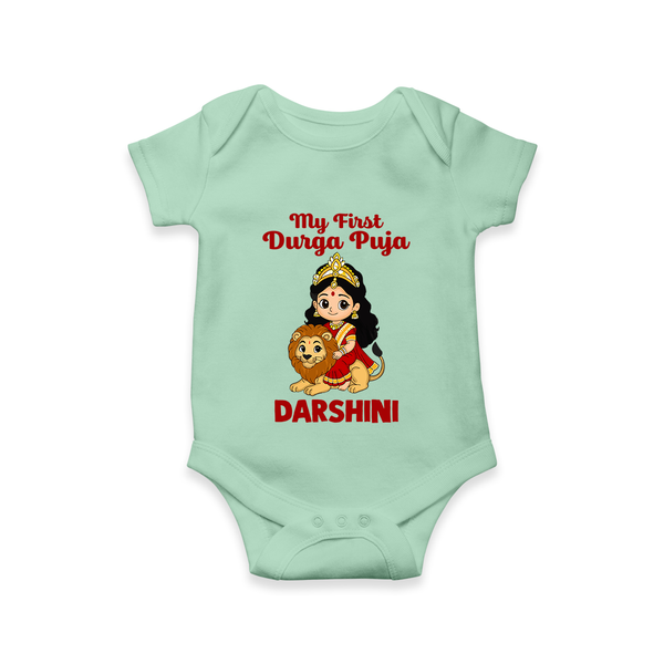 My First Durga Puja Goddess & Lion Baby Romper - MINT GREEN - New Born (Chest 14")