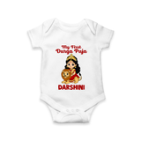 My First Durga Puja Goddess & Lion Baby Romper - WHITE - New Born (Chest 14")