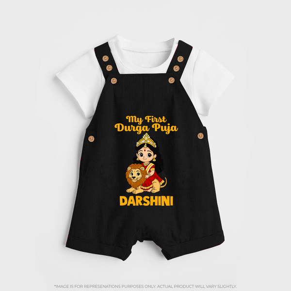 My First Durga Puja Goddess & Lion Baby Dungaree - BLACK - 0 - 5 Months Old (Chest 18")