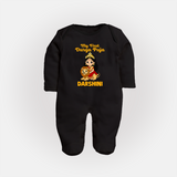 My First Durga Puja Goddess & Lion Baby Full Body Suit - BLACK - New Born (Chest 7.5")