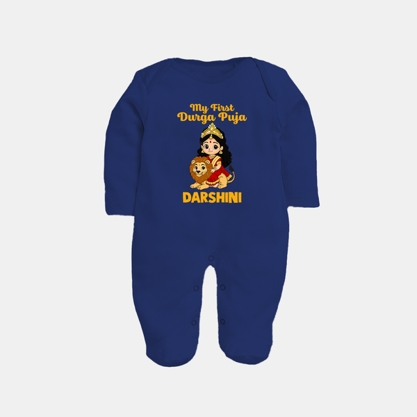My First Durga Puja Goddess & Lion Baby Full Body Suit - NAVY BLUE - New Born (Chest 7.5")