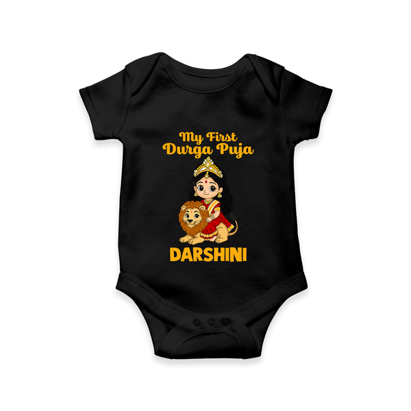 My First Durga Puja Goddess & Lion Baby Romper - BLACK - New Born (Chest 14")
