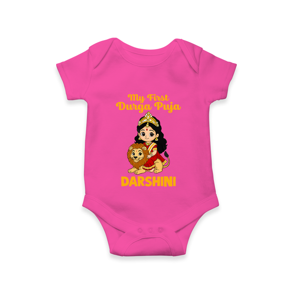 My First Durga Puja Goddess & Lion Baby Romper - HOT PINK - New Born (Chest 14")