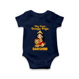 My First Durga Puja Goddess & Lion Baby Romper - NAVY BLUE - New Born (Chest 14")