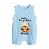 My First Durga Puja Baby Button Romper - BABY BLUE - New Born (Chest 18")