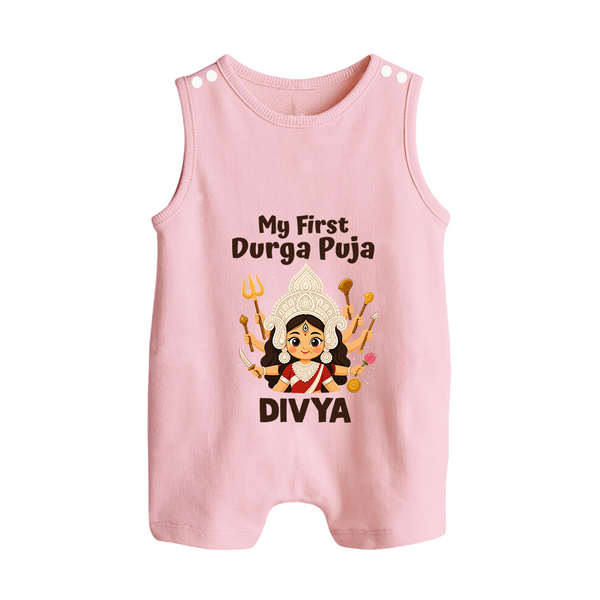 My First Durga Puja Baby Button Romper - BABY PINK - New Born (Chest 18")