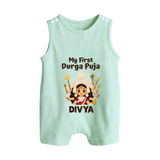 My First Durga Puja Baby Button Romper - MINT GREEN - New Born (Chest 18")