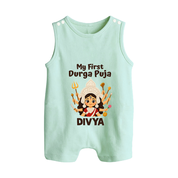 My First Durga Puja Baby Button Romper - MINT GREEN - New Born (Chest 18")