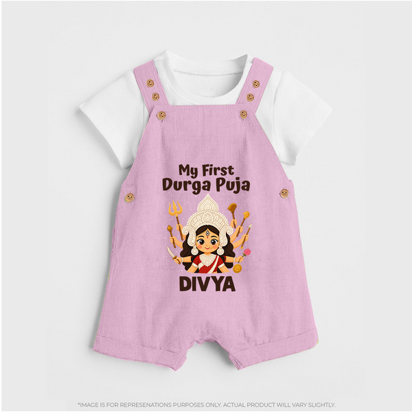 My First Durga Puja Goddess Baby Dungaree - BABY PINK - 0 - 5 Months Old (Chest 18")