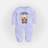 My First Durga Puja Baby Full Body Suit - BABY BLUE - New Born (Chest 7.5")