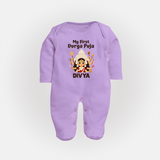 My First Durga Puja Baby Full Body Suit - LILAC - New Born (Chest 7.5")