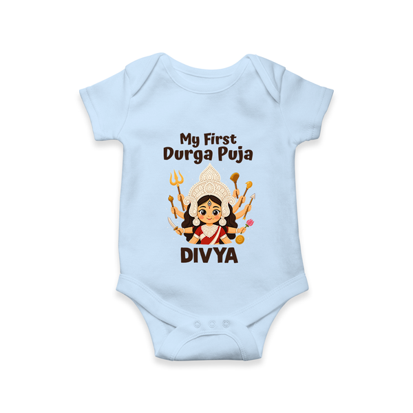 My First Durga Puja Goddess Baby Romper - BABY BLUE - New Born (Chest 14")