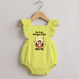My First Durga Puja Baby Romper Frock - PASTEL YELLOW - 0 - 3 Months Old (Chest 19")