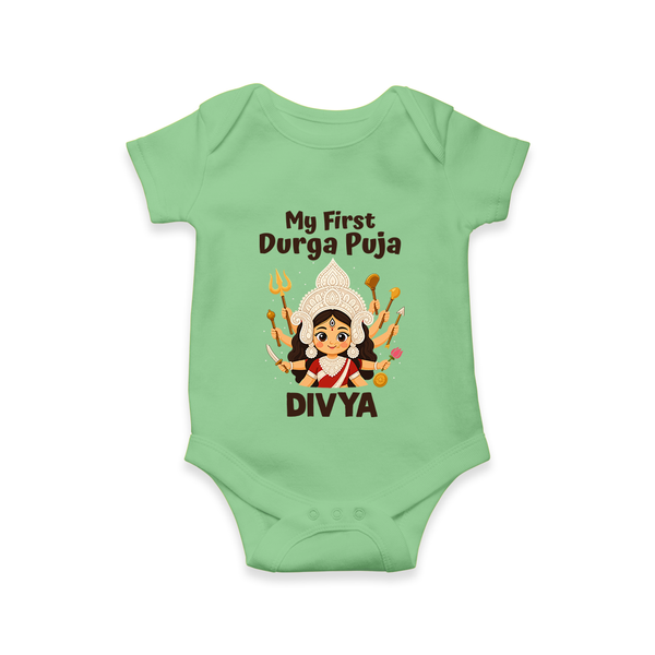 My First Durga Puja Goddess Baby Romper - GREEN - New Born (Chest 14")