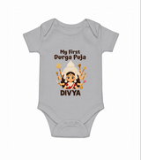 My First Durga Puja Goddess Baby Romper - GREY - New Born (Chest 14")