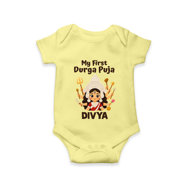 My First Durga Puja Goddess Baby Romper - PASTEL YELLOW - New Born (Chest 14")